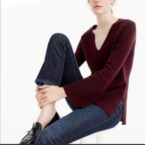 J Crew bell sleeve maroon wool sweater